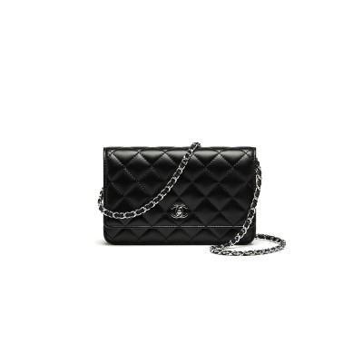 CHANEL CLASSIC WALLET ON CHAIN LAMBSKIN BLACK AS4241 (19.2*12.3*3.5cm)